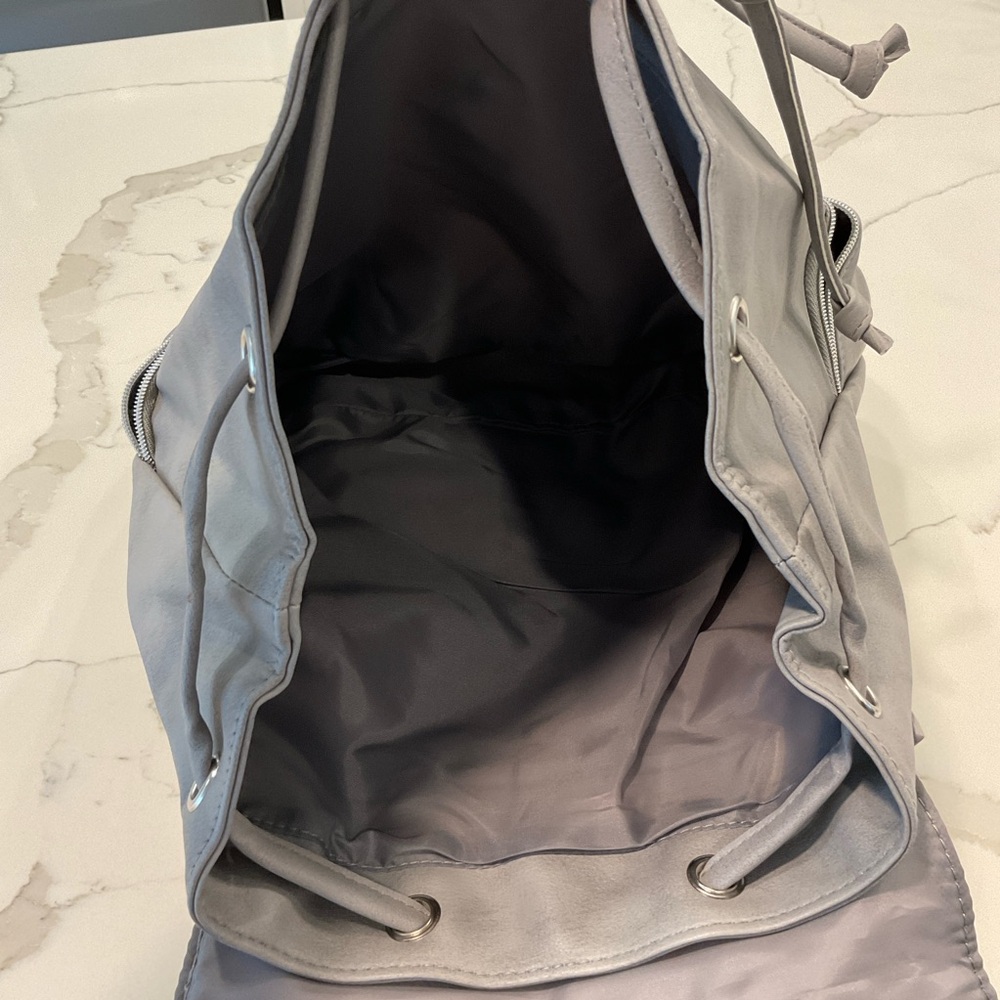 Faux Leather Drawstring Backpack (Gray) - Picture 6 of 11